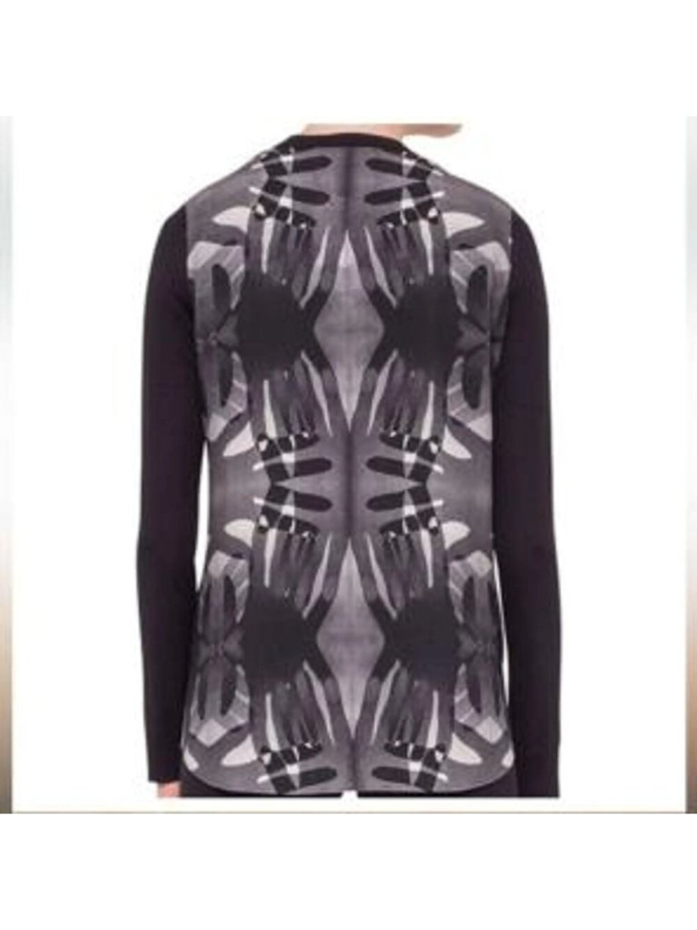 AKRIS PUNTO BLACK CARDIGAN HANDS PRINT WOOL SIZE 12